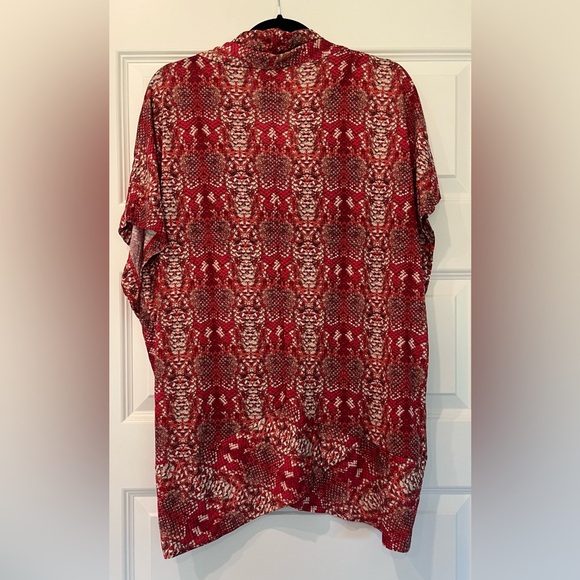 Marc By Marc Jacobs Red and Tan Short Sleeve Wrap Blouse Top Size w/Pickets M/L - Picture 5 of 8